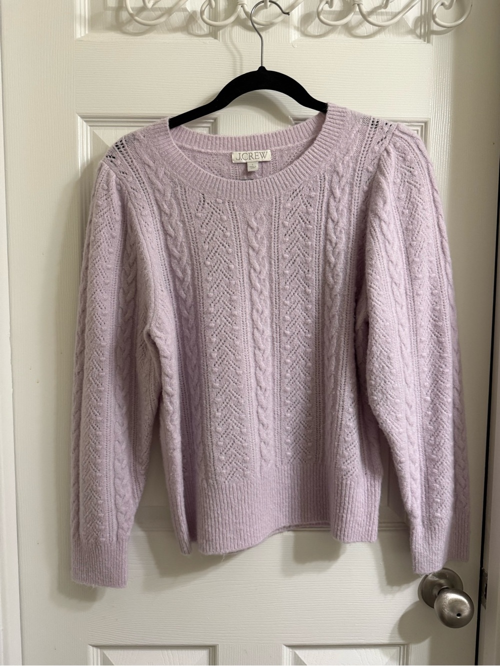 J. Crew Light Lavender Cable Knit Crewneck Sweater
